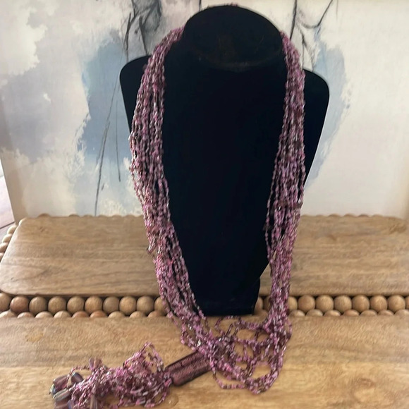 Beaded long multi strand necklace glass purple - Picture 3 of 9